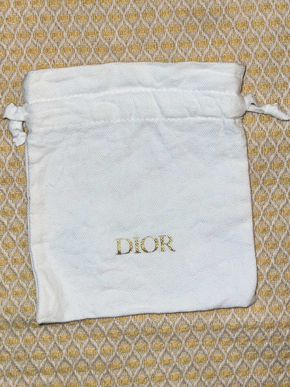 Authentic Christian Dior White Canvas Drawstring Mini Jewelry Dust Bag Pouch